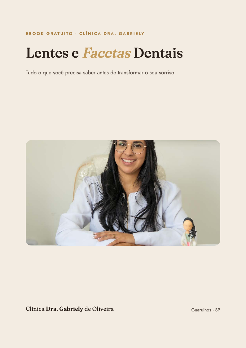 Capa do ebook Lentes e Facetas Dentais, por Dra. Gabriely de Oliveira